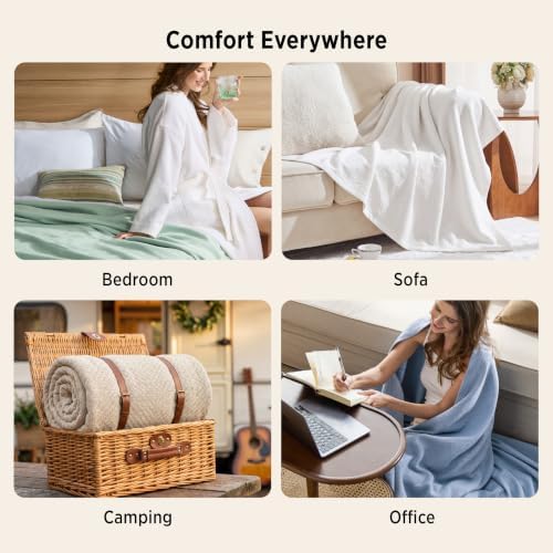 Bedsure 100% Cotton Blanket, Herringbone Weave, Queen Size, Brown
