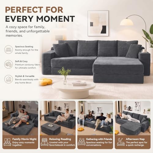 106'' Convertible Futon Sofa Bed, Boneless Couch for Living Room, Grey