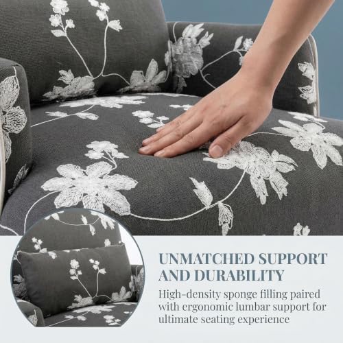 Shunzhi Floral Accent Chairs Farmhouse Upholstered Armchair Linen Reading Cha...