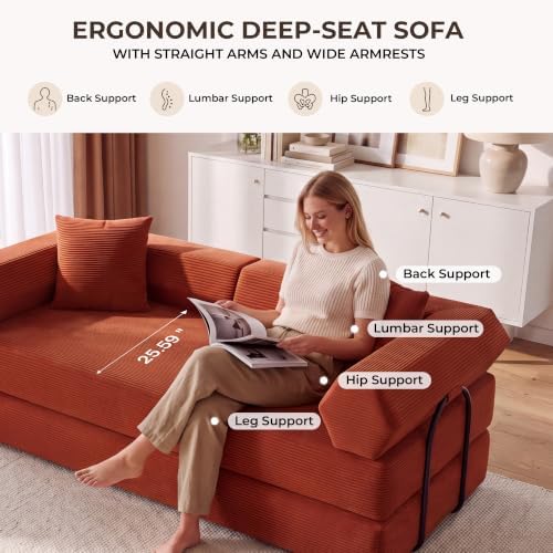 79"Convertible Futon Sofa Bed, Boneless Couch for Living Room | Clay Orange