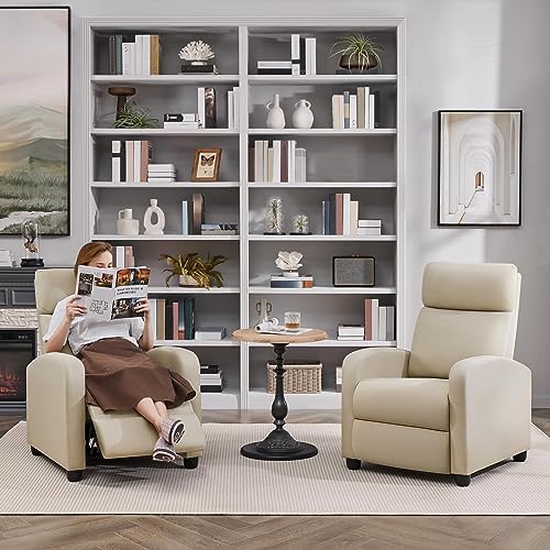 Topeakmart Fabric Recliner Chair Home Theater Seating with Footrest Beige