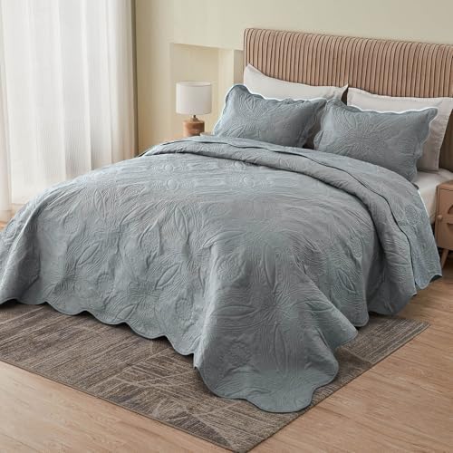 Kingnex Oversized King Bedspreads 128x120 Ultrasonic Quilted Grey