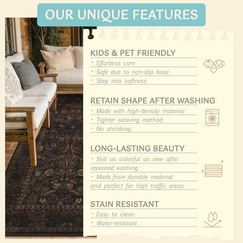 9x12 Botanical Big Rugs for Living Room, Machine Washable Soft Flower Area Ru...