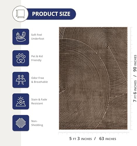 Abani Neutral Collection Brown Area Rug 5' x 8' for Living Room, Bedr...