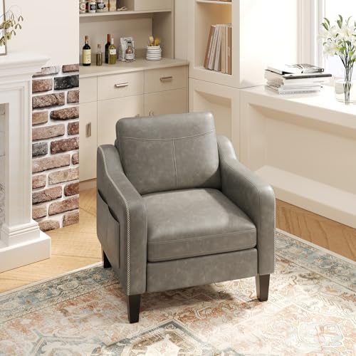 MALOL PU Leather Accent Chair, Mid-Century Modern Living Room Armchair Sofa w...