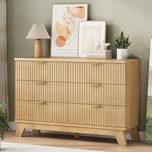 Fluted Dresser for Bedroom with 6 Drawers, 48" Wide Modern Chest of Draw...