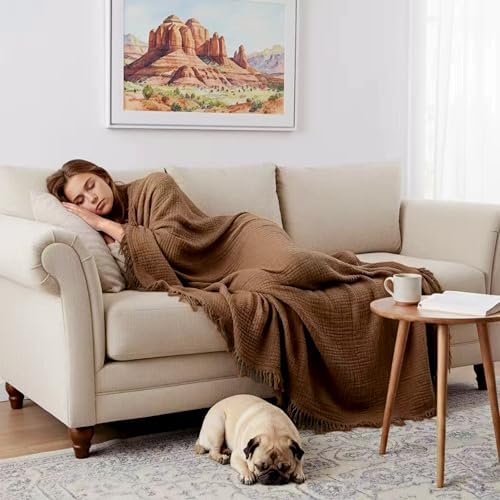 KyraHome 100% Organic Cotton Throw Blankets, 90“x90” Queen, Pre-Washed Muslin...