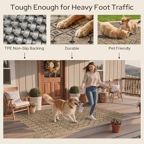 GENIMO Indoor Outdoor Area Rug 6X9, Non-Shedding, Machine Washable Mat for Pa...