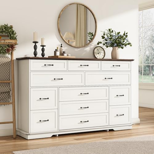 jiteentarou Tall Farmhouse 12 Drawer Dresser for Bedroom,63” Wood Dresser &am...