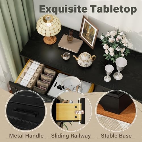 YESHOMY Dresser for Bedroom, Farmhouse 6 Drawers Dressers, Black