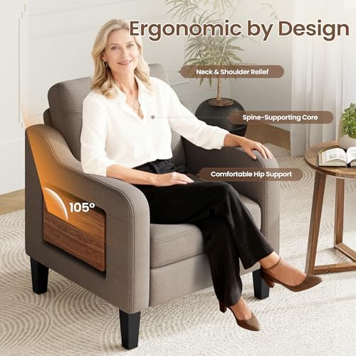Upholstered Accent Chair with Foldable Side Table for Living Room