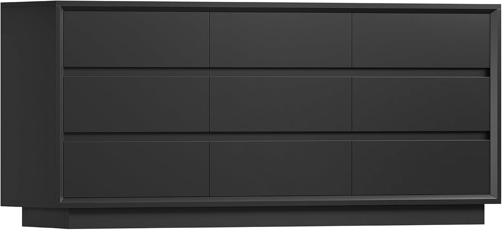 TEENFON 63" Dresser for Bedroom with 9 Drawers, Black Dresser with Metal...