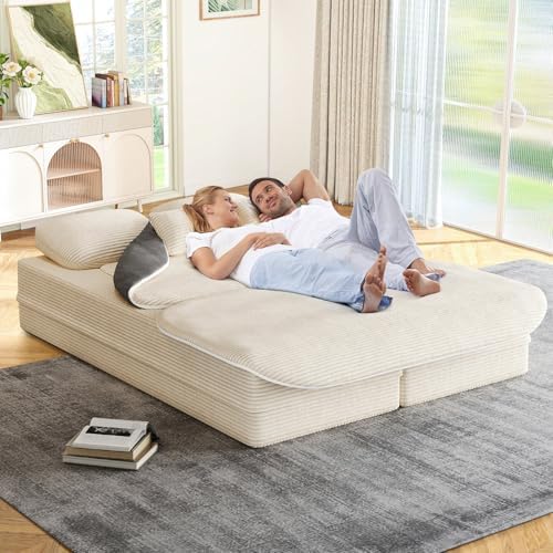 Antetek Convertible Sleeper Sofa, Modern Folding Futon Corduroy Floor Foam Co...