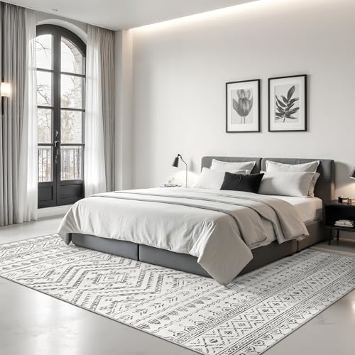 Miukiki 8x10 Area Rug for Living Room, Washable Soft Non Slip Rug Grey