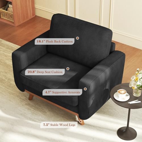 Vesgantti 38.5" Accent Chair Black, Comfy Corduroy Single Sofa Seat with...