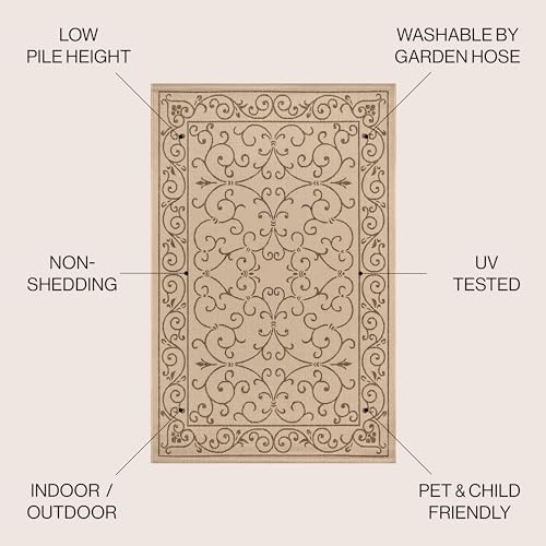 JONATHAN Y Vintage Filigree Indoor Outdoor Area Rug 8X10 Beige/Brown, Charles...