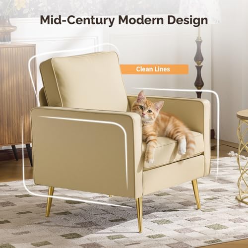 VINGLI Faux Leather Accent Chair with Gold Leg for Living Room, Small Space