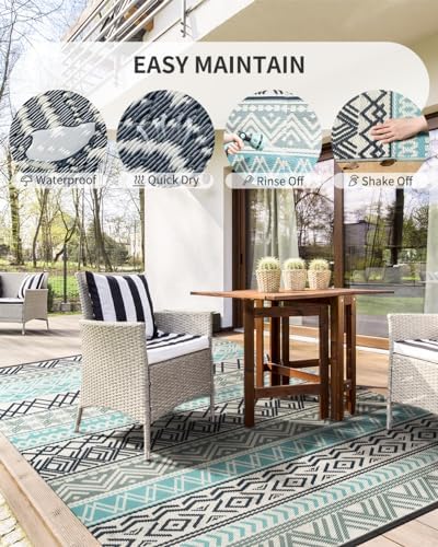 MontVoo Outdoor Rug Carpet 8x10 Waterproof-Patio Rug Mat Reversible RV Campin...