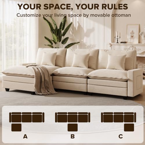 107" Modular Sectional Sofa, L Shaped Cloud Couch with Movable Ottoman |...