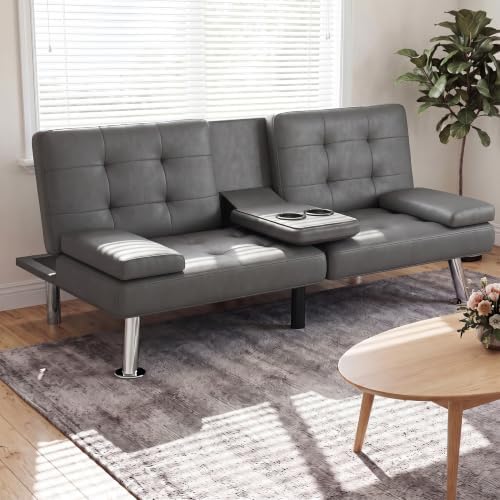 Homall Faux Leather Futon Sofa Bed, Loveseat with Adjustable Backrest