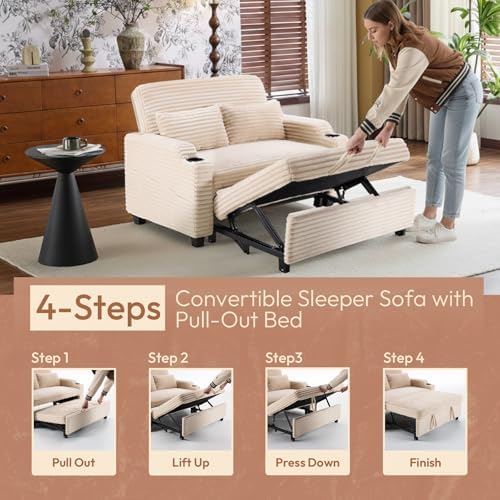 VINGLI Loveseat Sleeper Sofa Couch with Pull Out Chair Bed for Living Room