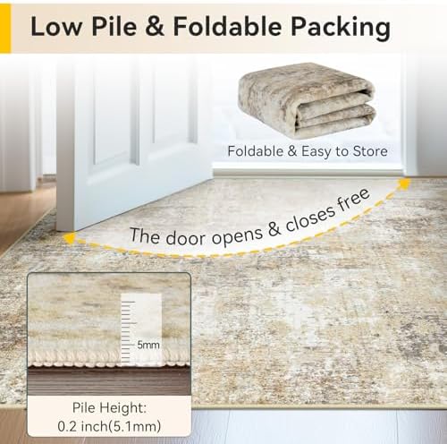 RELEANY Washable 5'x7' Abstract Area Rug for Living Room Neutral Brown