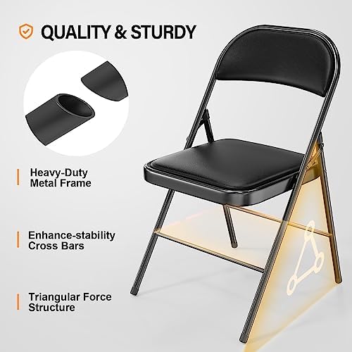 VINGLI 1 Pack Folding Chairs with Padded Seats, Metal Frame with Pu Leather S...