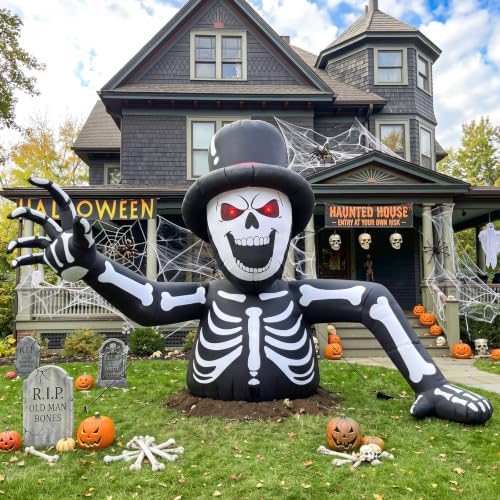 10FT Giant Led Lighted Halloween Inflatables Skeleton for Roof Garden