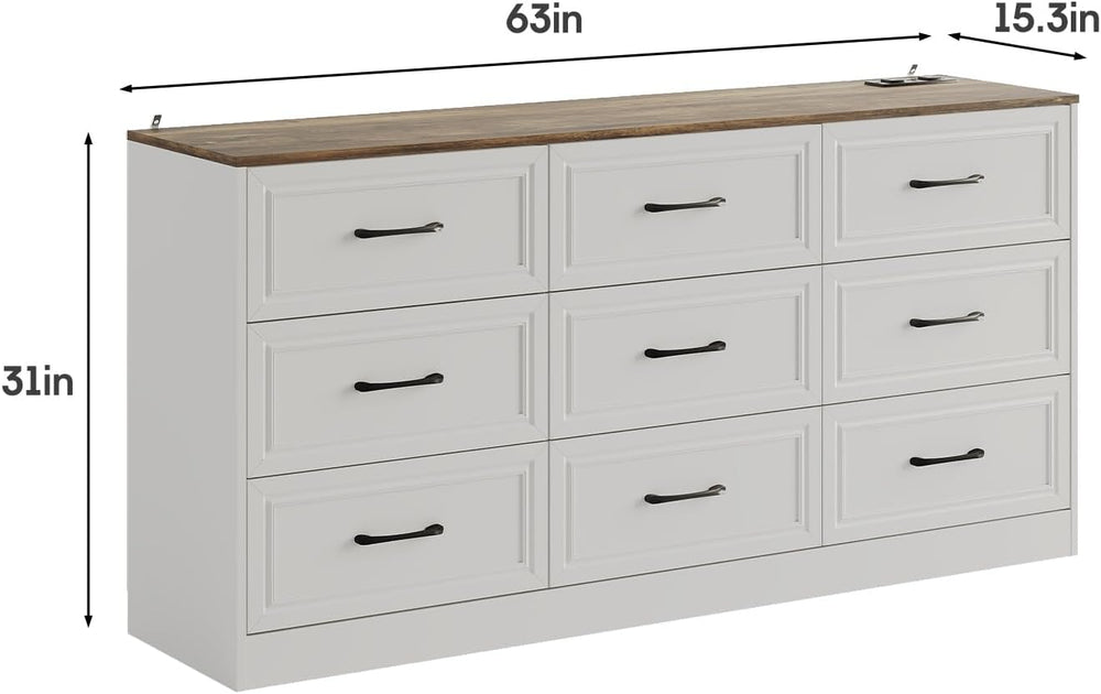 Fameill Dresser for Bedroom, 9 Drawer Wide Dresser Organizer with Charging St...