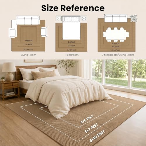 Washable Easy Jute Rug 5x7, Non Slip, Indoor Outdoor Natural Color Fiber Area...