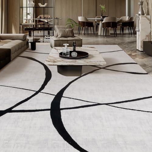 YIHOUSE 9x12 Washable Modern Abstract Black White Area Rug
