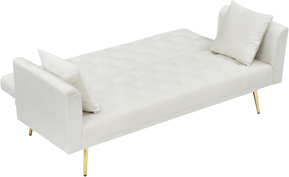 71" Modern Velvet Sofa Bed Futon, Convertible Sleeper Couch, Adj. Backrest