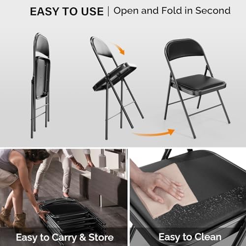 VINGLI 1 Pack Folding Chairs with Padded Seats, Metal Frame with Pu Leather S...