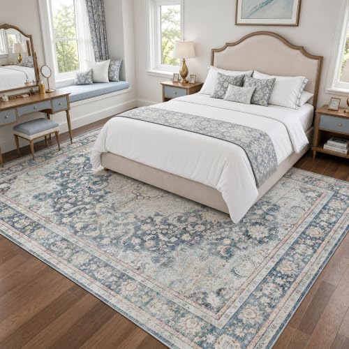 8x10 Blue Neutral Vintage Distressed Traditional Area Rug