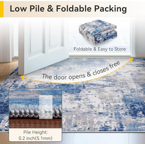 RELEANY Washable 8'x10' Abstract Area Rug for Living Room Blue Gray