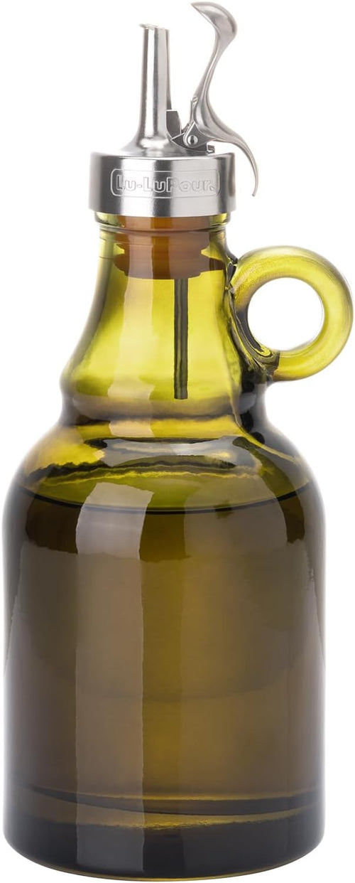 500ml Green Olive Oil Dispenser Bottle, 17oz Glass Oil and Vinegar Cruet by Lu-LuPour