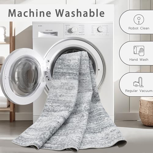 8x10 Washable Area Rugs for Living Room,Bedroom,Dining Room (Grey Cream)