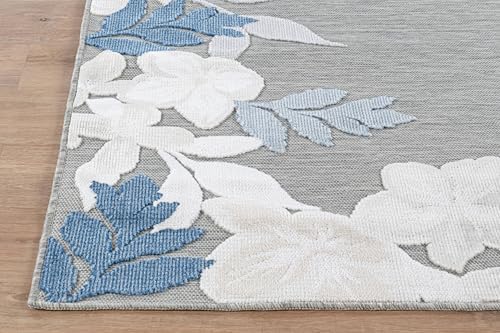 Outdoor Rug 6x9 Washable Area Rugs Indoor Outdoor Carpets Blue Border Floral ...