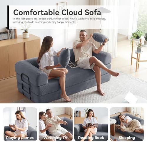 79" Convertible Sofa Bed, Boneless Couch for Living Room (Dark Gray)