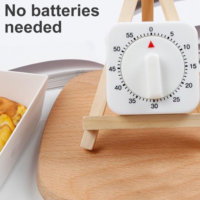 White Timer Clock Square 60-Minute Mechanical Kitchen Timer Wind up Visual - Image 3
