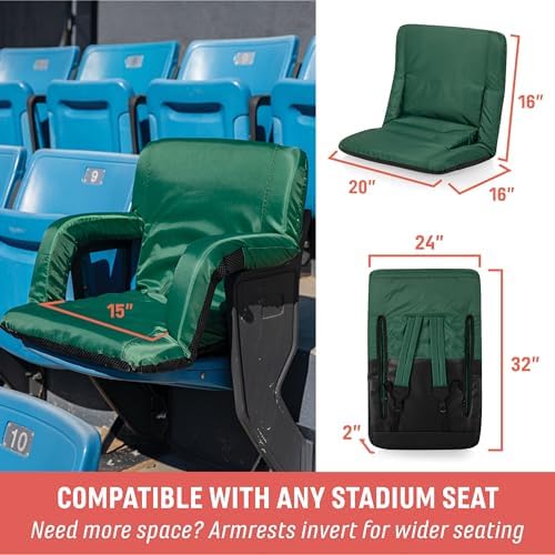 Picnic TIME Ventura Stadium Seat for Bleachers with Back Support - Portable R...