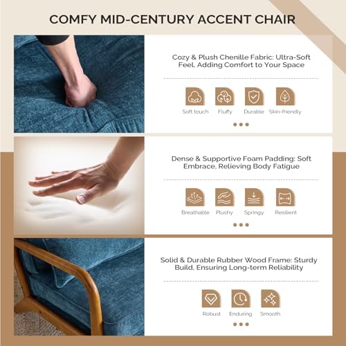VINGLI Chenille Mid-Century Modern Accent Chair Set of 2, Cute Reading Arm Ch...