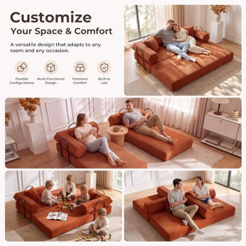 79"Convertible Futon Sofa Bed, Boneless Couch for Living Room | Clay Orange