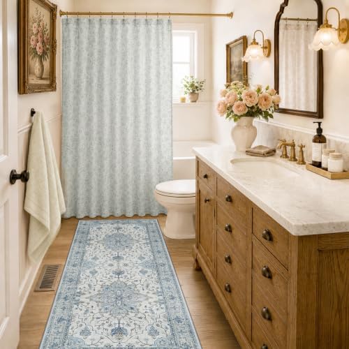 RELEANY Washable Area Rug, Runner 2'x6', Blue/White/Gray