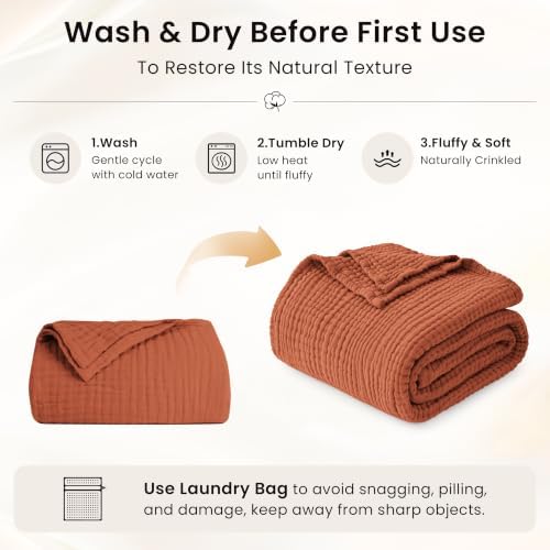 Love's cabin 100% Cotton Muslin Blanket, 6 Layer Lightweight Breathable G...
