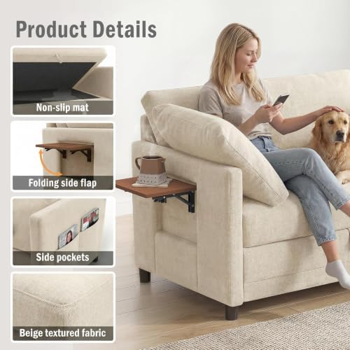 Convertible Sofa Bed with Foldable Side Table, 51" Pull Out Sleeper Couc...