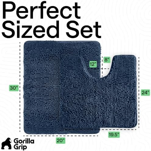 GORILLA GRIP Bathroom Area Rug Sets 2 Piece, Soft Chenille, 30x20 Navy