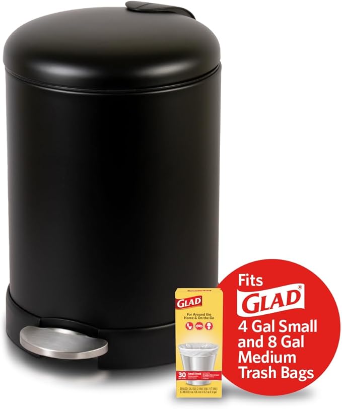 Glad Small Trash Can, 1.2 Gallon | Round Stainless Steel Garbage Bin - Image 5