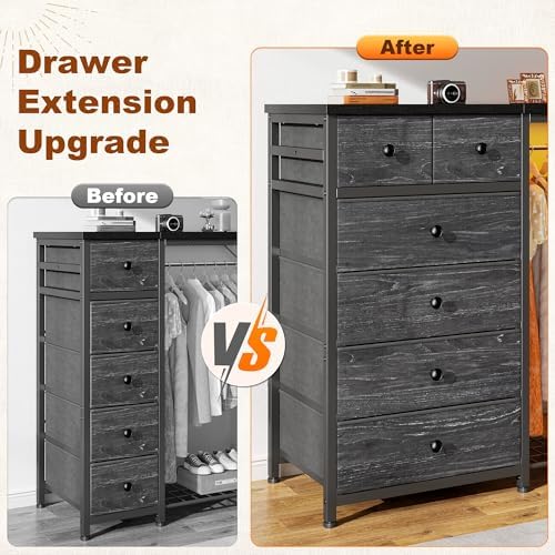 EnHomee 49.2" W Dresser with Hanging Rack & 6 Drawers, Grid Panel &a...