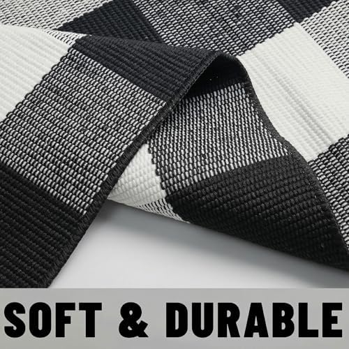 Buffalo Plaid Outdoor Rug 27.5" x 43" Black and White Checkered Area Rug Washable Doormats Indoor Outdoor Rugs for Layered Front Door Mats, Porch, Entryway, Kitchen, Farmhouse